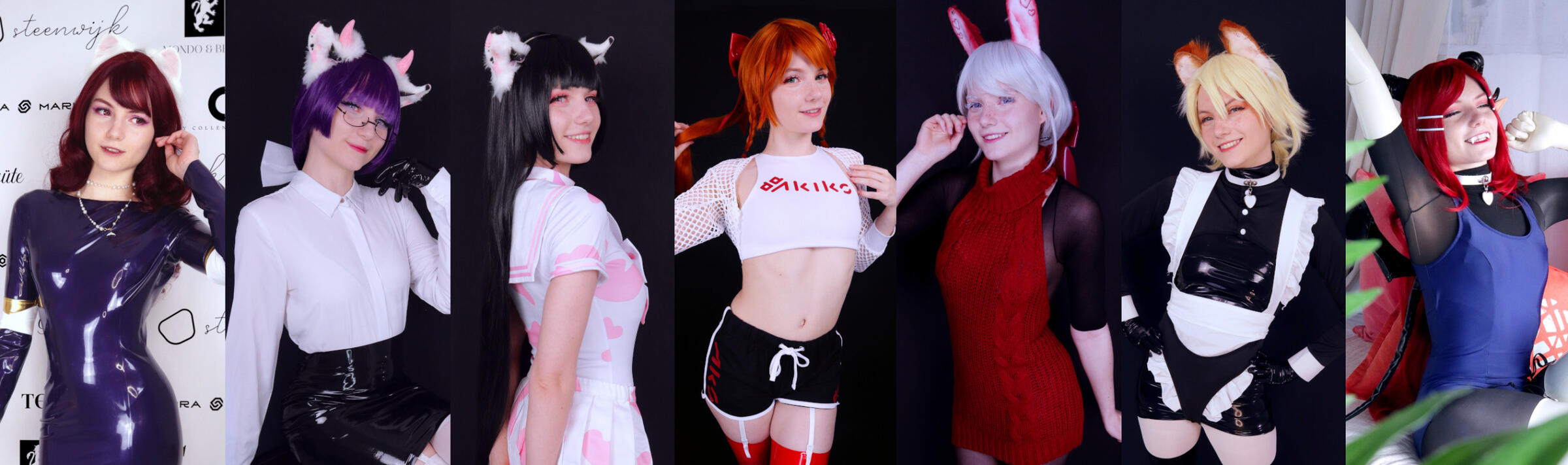 MC cosplaying various Akiko characters Photography pictures of MC, a Cosplayer of Akiko portraying various characters of Akiko. From left to right: Heidi Ermel-Lino, Ethel von Holstein, Malina von Holstein, Elena de Haes, Neva de Haes, Silvan Wilk and Cursed Captain Cordelia