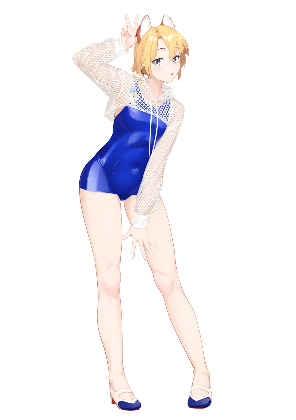 Silvan Wilk Anime Illustration of Silvan Wilk, a mascot character of Akiko, wearing a sailor bunny cosplay costume with a black miniskirt, black tights and showing a peace sign with an extended arm.