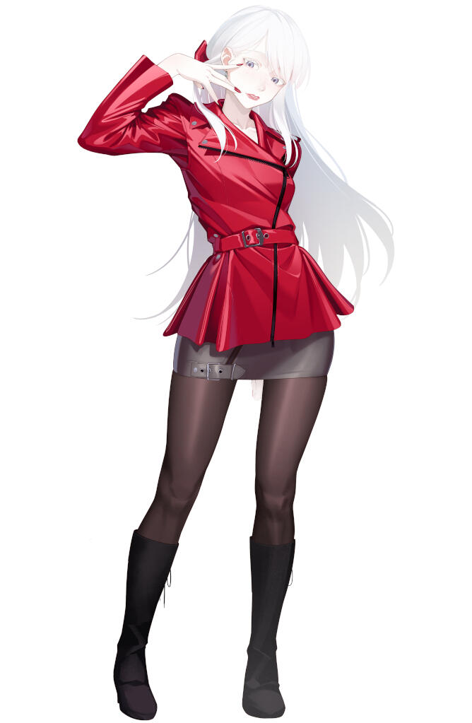 Neva de Haes Anime Illustration of Neva de Haes, a mascot character of Akiko, wearing a casual wine red dress, shorts with white rims and black tights holding a brown backpack in her right hand.